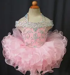 Glitz Cupcake Puffy Girls Dresses Beaded Organza Kids Gowns Infant First Birthday Dress New Year