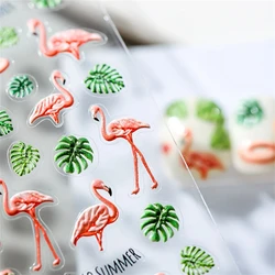 Cute Red Flamingo Green Turtleback Bamboo Nail Art Decoration Sticker 5D 3D Self Adhesive Nail Call Phone Decal DIY Woman Summer