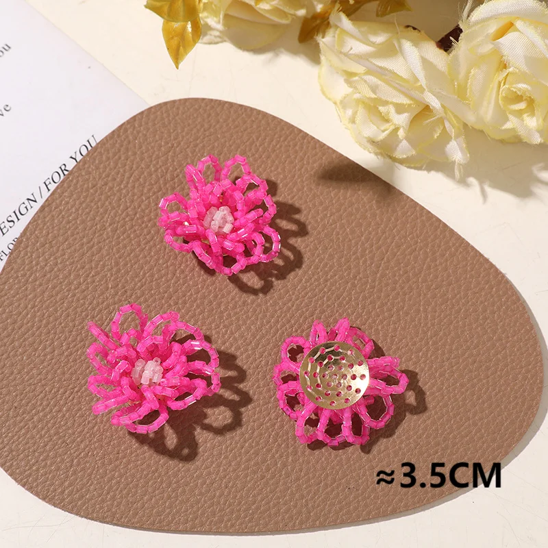 Hot Pink Glass Beads Cluster Flower Sewing Button 4pcs Wholesale DIY Hole Shoes Embellishment Decoration Accessory Finding