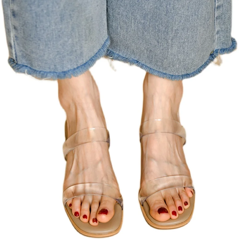 

High sense of summer transparent thick with flip-flops women wearing fashion every word