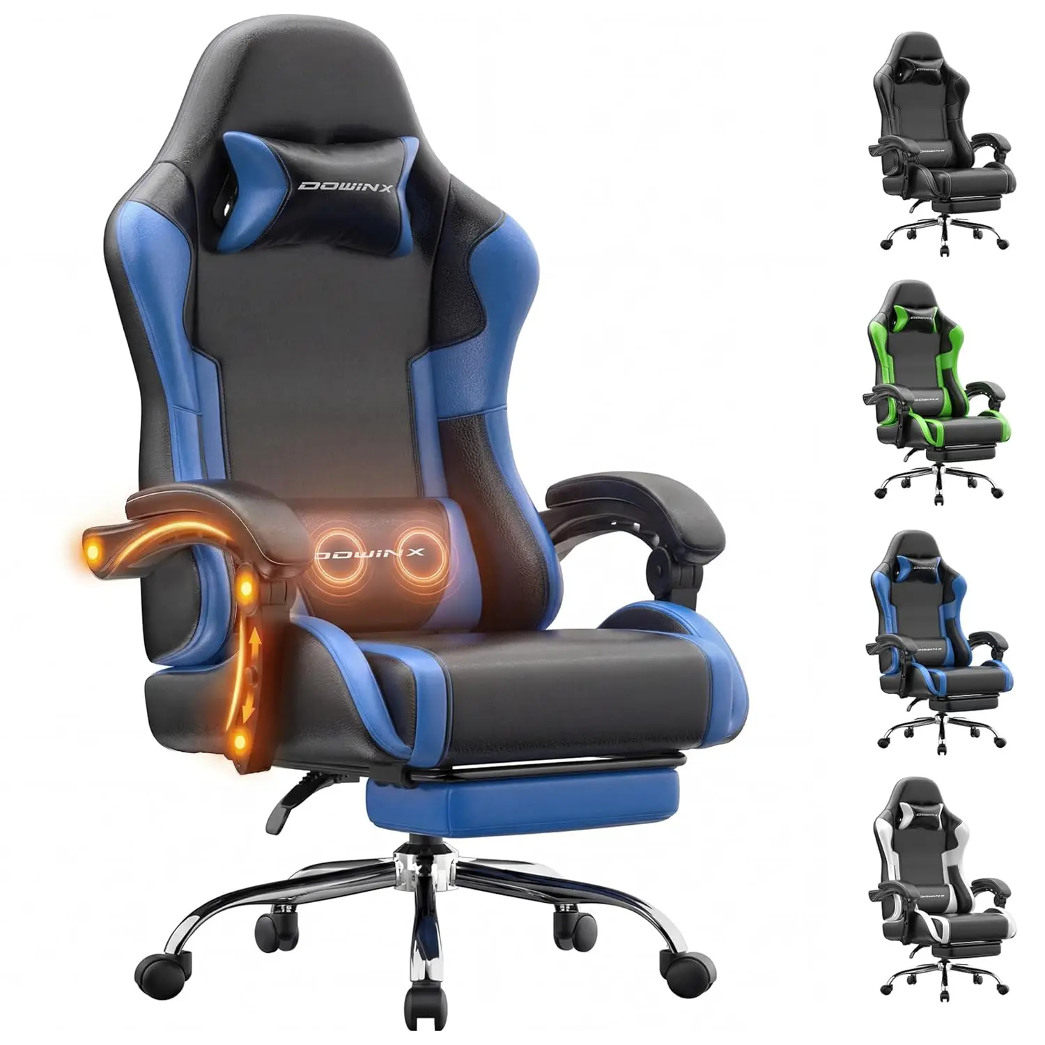 Ergonomic Gaming Chair Massage Lumbar Footrest Adjustable Headrest 330lbs Heavy Duty Office Back Pain Relief Blue, Customized