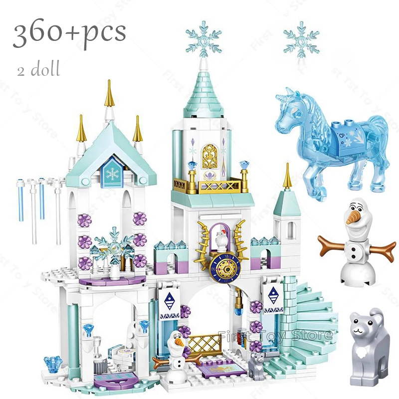 Friends Princess Luxury Ice Castles Playground House Movies Winter Snow Horse Figures Building Blocks Set Toy for Girls DIY Gift