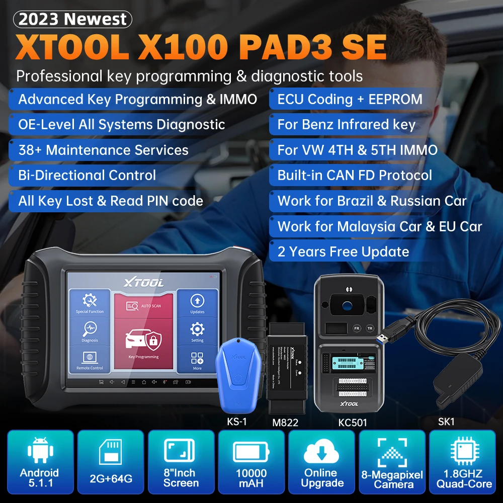 2023 XTOOL X100PAD3 Pro Key FOB Programming Tool with KC501 All Systems Diagnostic tools Bidirectional Control 36+ Service Reset