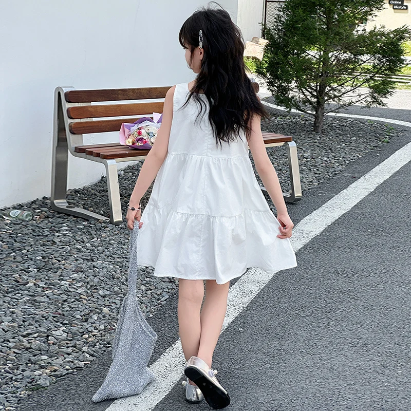 2025 summer children's bow dress summer sleeveless girl's fairy tale princess dress new brand student suspender skirt