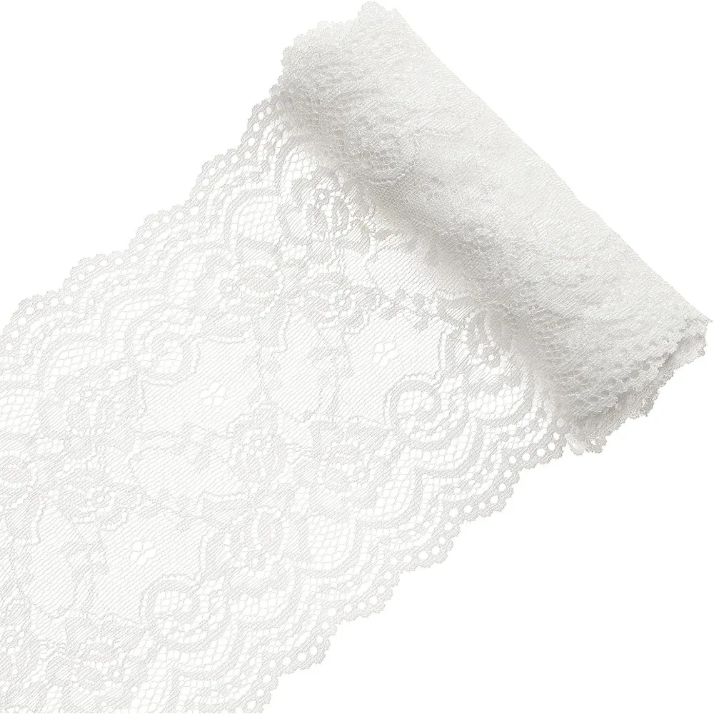 5 Yards 6 Inch Wide Elastic Lace White Cotton Floral Pattern Trim Fabric Sewing for Scalloped Edge Decorations for Dress