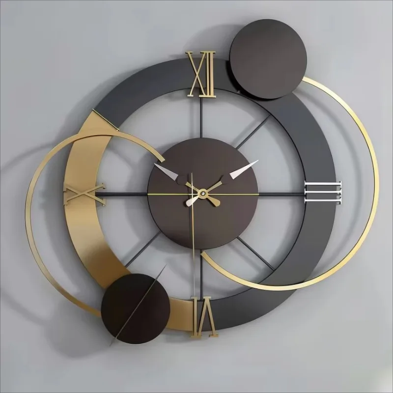 65X60 new large metal frame wall clock simple modern needle art black home decoration