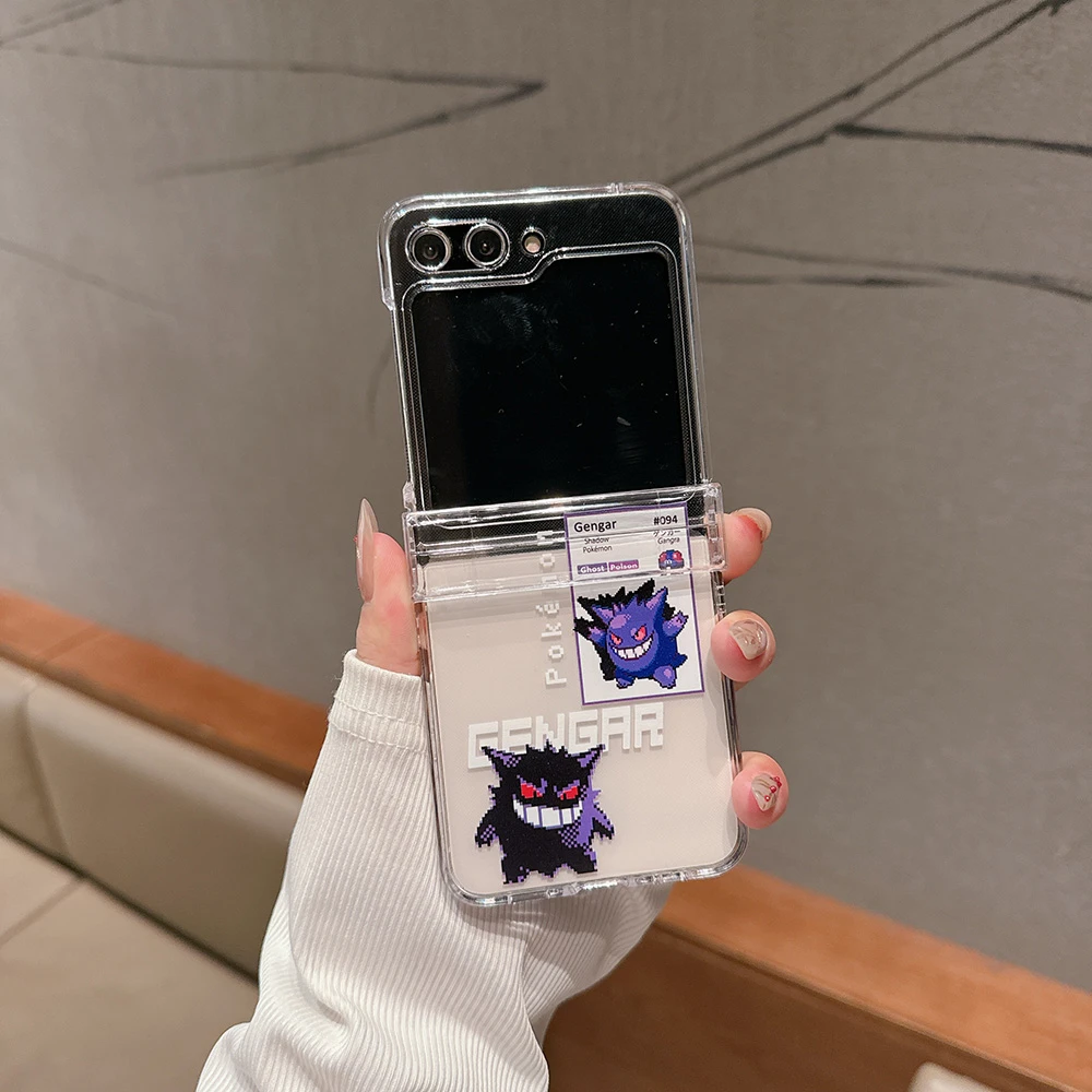 Fashion Japan Anime Pocket Monsters Pokemon Gengar Transparent Phone Case For Samsung Galaxy Z Flip 7 6 5 4 3 Hard TPU Cover