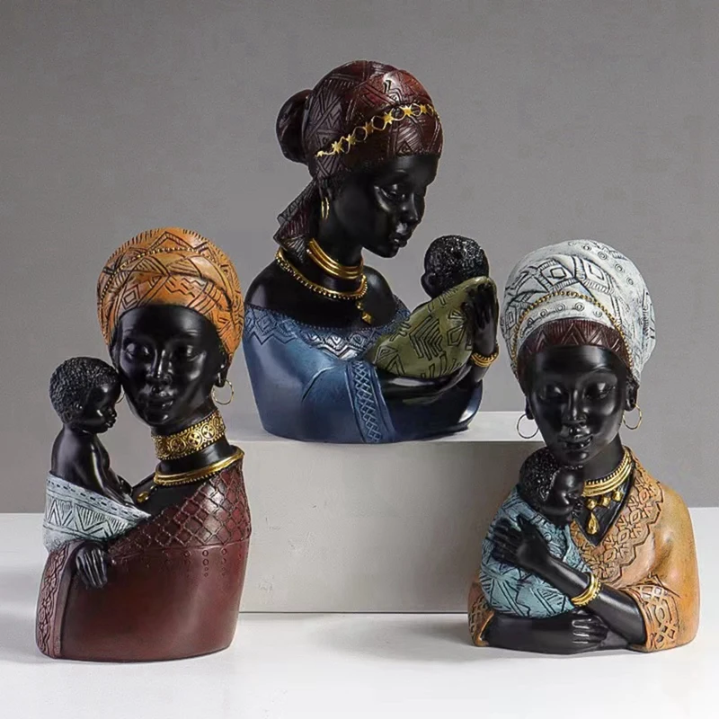 Hot Home Decor,African Art Sculpture,African Decor, Woman And Son Statue, Perfect For Living Room Tabletop Decoration