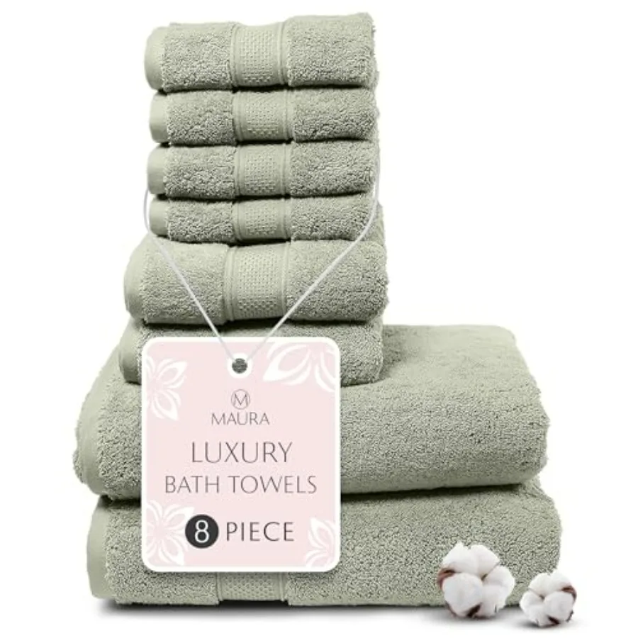 

Sage Green Bathroom Towel Set of 8: Turkish Cotton Luxury Bath Towels, Extra Large Thick Plush Soft Hotel Spa Quality
