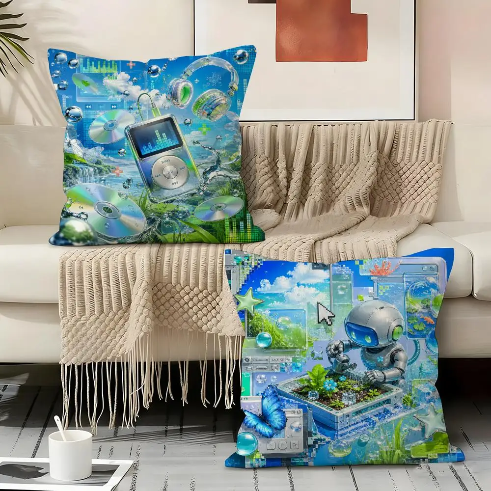 Frutiger Aero Retro Futuristic Cushion Cover Soft Short Plush Throw Pillow Cover Cushion Case for Sofa Bedroom Home Decor Gift