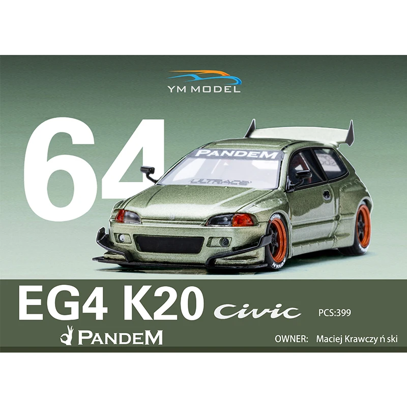 PreSale YM 1:64 PANDEM CIVIC EG4 K20 Millennium Jade Resin Diorama Car Model Collection Miniature