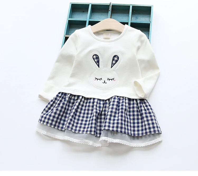 Girls Dress 2024 Spring Casual Style Baby Girl Clothes Long Sleeve Cartoon Embroiderie Bunny Princess Dress for Kids Clothes