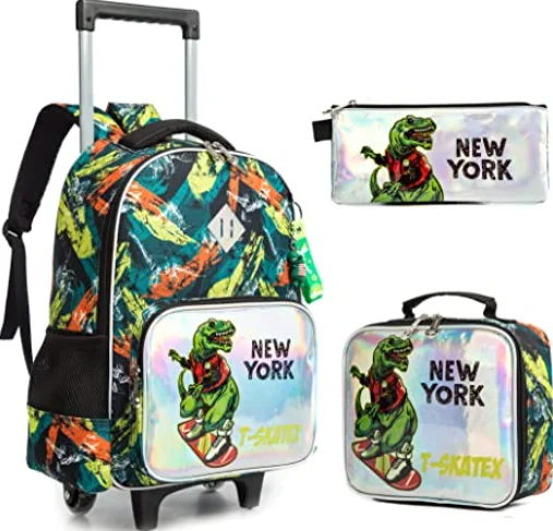 Children Rolling school bag for boys wheels school Trolley backpack Bag School wheeled backpack bag for girl with lunch bag set