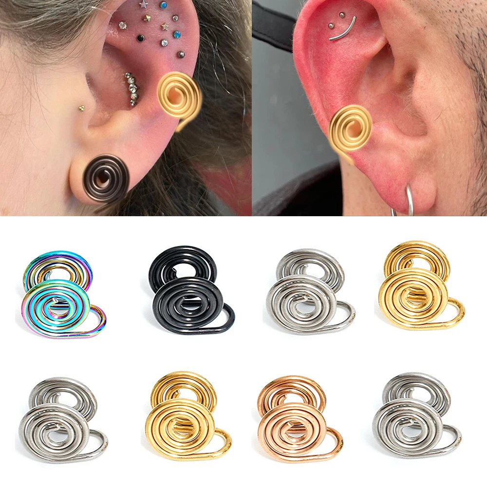 Pendiente con Clip envuelto en alambre en espiral de acero inoxidable, puños de oreja no perforados, aro de nariz falso, pendiente de presión de hinchazón, 1/2/5 Uds.