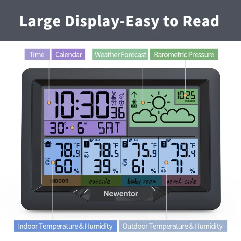 

Digital Thermometer Hygrometer Wireless Outdoor Indoor Weather Station Table Alarm Clock 3 Sensor Temperature Humidity Meter