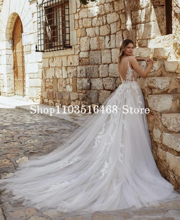 Elegant Wedding Dresses Luxury Sexy Sweetheart v-Neck Applique Boho Style Formal Wedding Customised Long Vestido De Novia