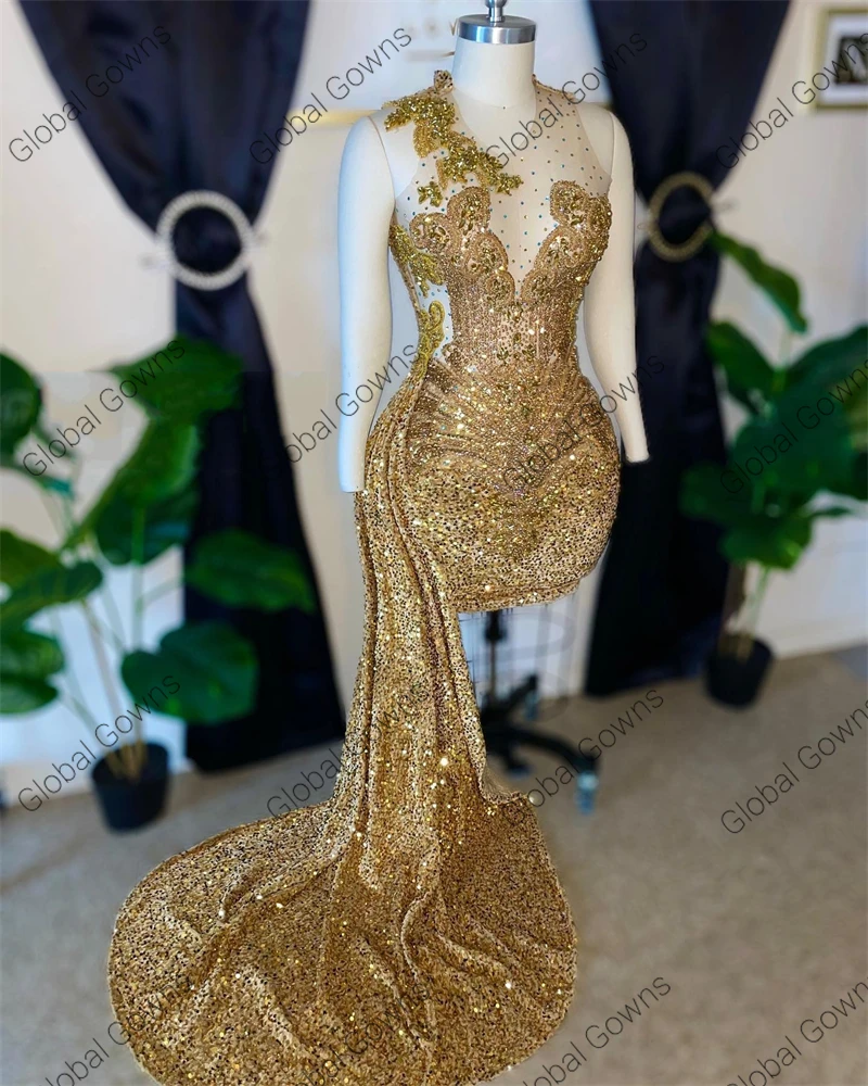 Sexy Gold Beaded Crystal Short Prom Dress 2024 For Black Girls Sequined Birthday Party Dress Mini Cocktail Homecoming Customized image 2