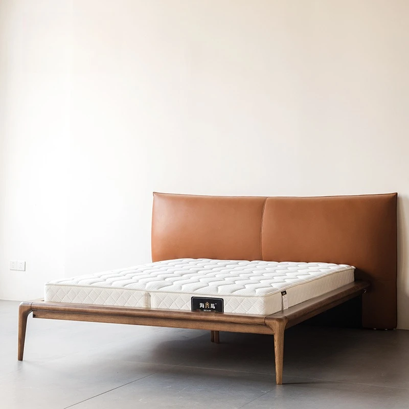 Simple household bedroom sensor light solid wood bed, ash wood no auxiliary materials