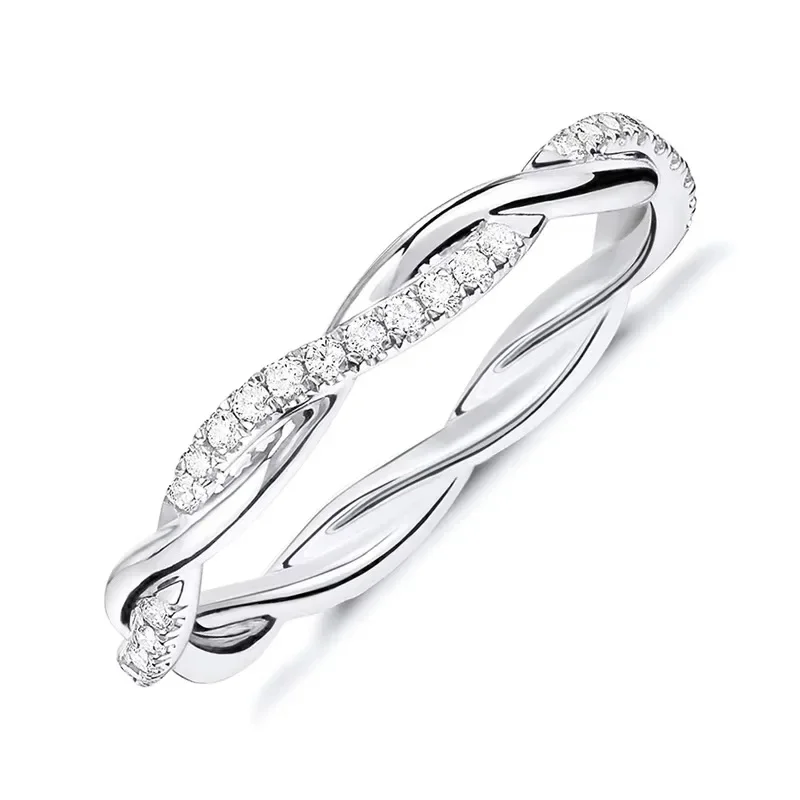 Moissanite High-end Elegance 18K Gold Twist Rope Ring Ladies Mozambican Diamond White Gold Jewelry D Color