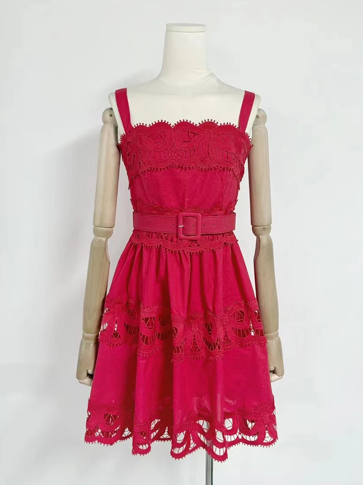 Applicazione da donna estate 2025, ritaglio, allacciatura, vita stretta, abito allacciato, abito gonfio a trapezio ampio e alla moda a vita alta