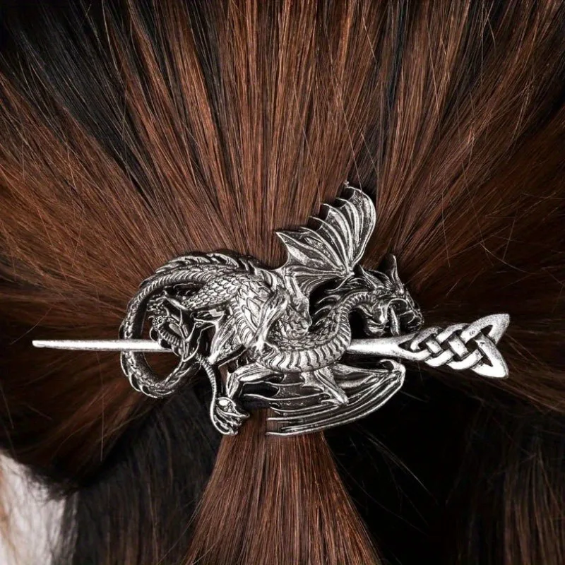 1PC Punk-style Vintage Viking Flying Dragon Alloy Hairpin Music Festival Party Role-playing Fashionable Personalized Headwear image 2