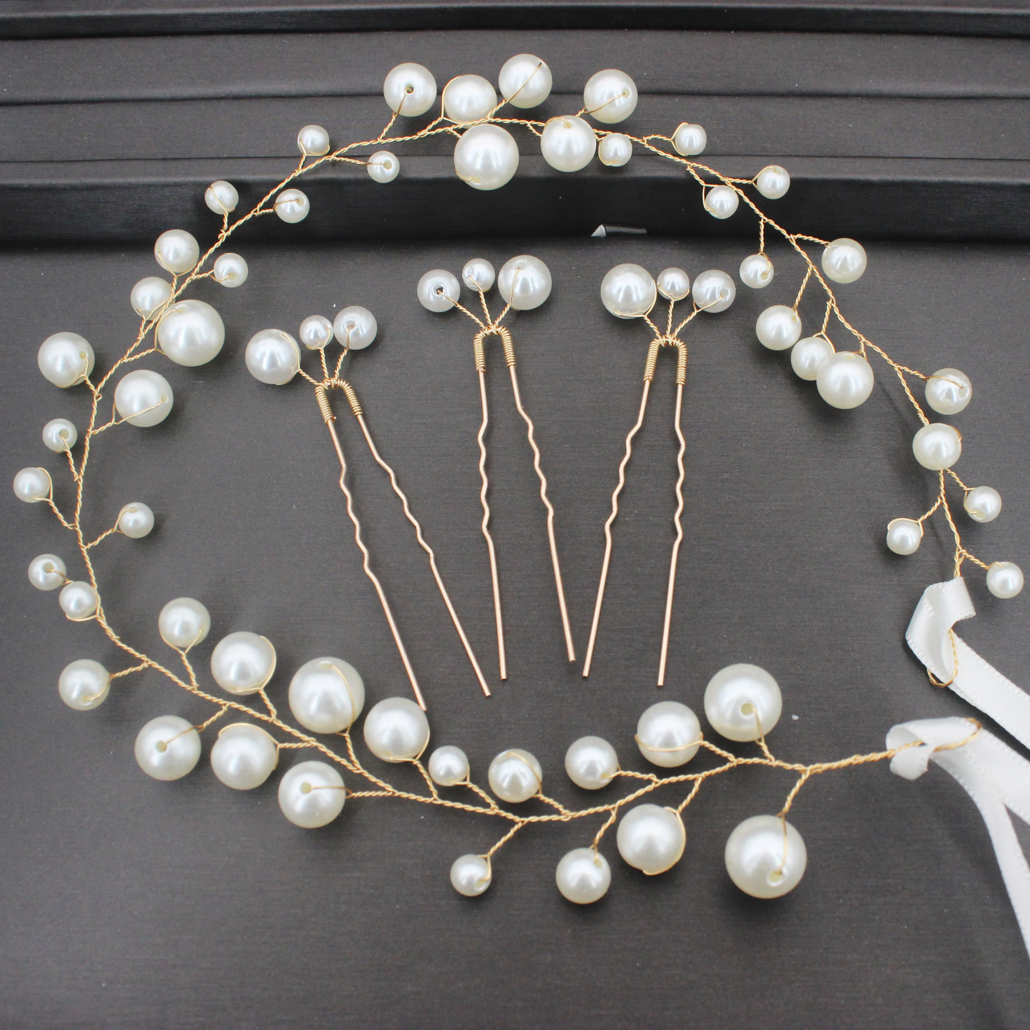 Fashion Pearl Flower Headband Bridal Wedding Crown Hair Accessories Women Hair Band Tiara Crystal Headpiece Hair Jewelry Gifts