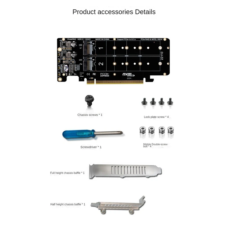 Dwustronna 4-dyskowa karta nalotowa NVME Pciex16 do M.2-klucz Nvmex4ssd 2U tablica nalotów Adapter rozszerzający podzielonej karty