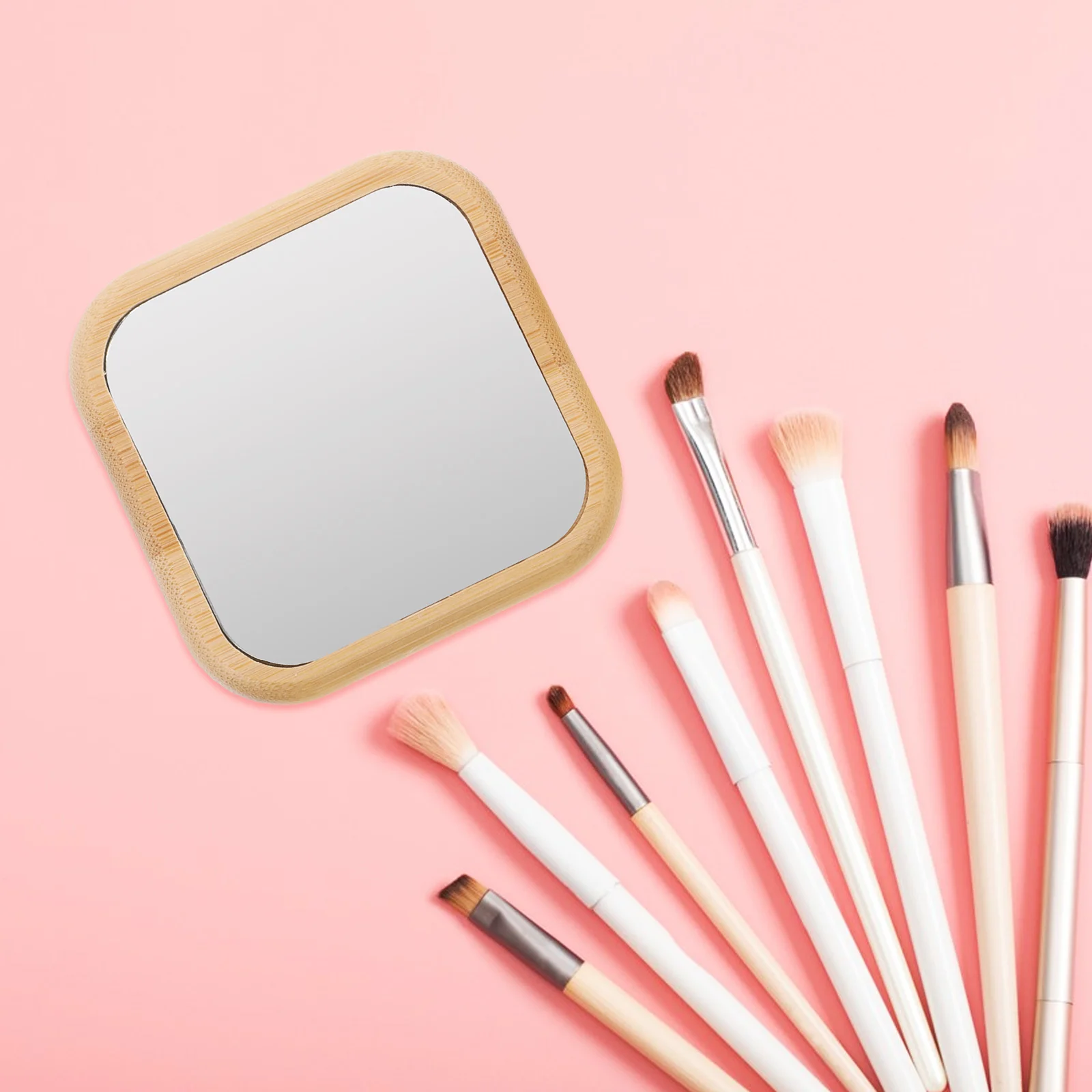 2개 세트 휴대용 나무 소형 거울 고화질 메이크업 거울 여행용 핸드백 소녀 여성용