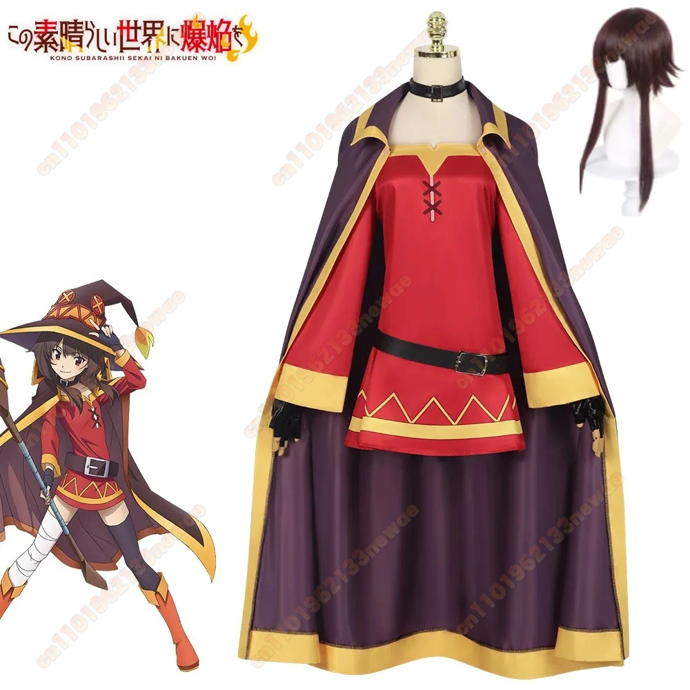 

MINISO 2025 NEW Anime Megumin Cosplay Costume Women Sorceress Dress Outfits Megumin Cos Wig Halloween Cos Costumes