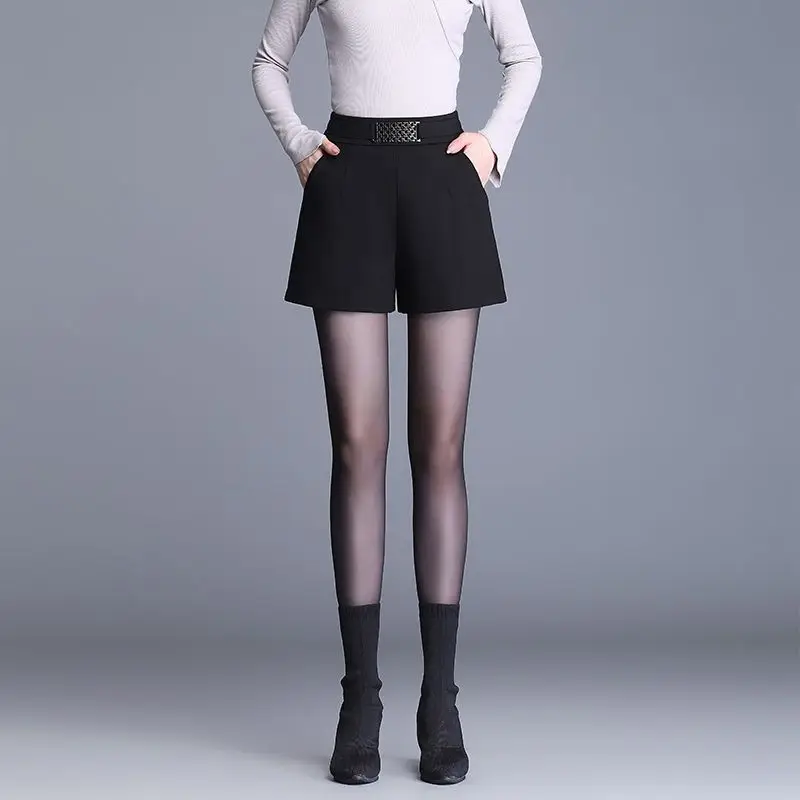 Casual Simplicity Loose Shorts Spring Autumn Black Plus Size All-match High Waist Wide Leg Pants Fashion Vintage Women Clothing