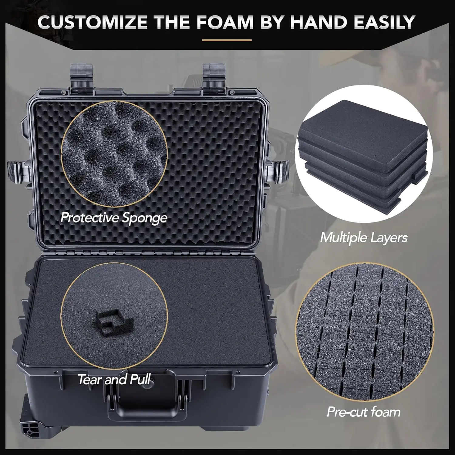 HC-5220 Waterproof Hard Case with Wheels and Customizable Foam, Interior Size 20.5x14.2x9.7 inch, Suitable for camera, lens, dro