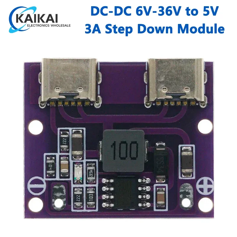 DC-DC 6V-36V to 5V 3A Step Down Module Buck Converter Dual Type-C USB Output With Working Indicator