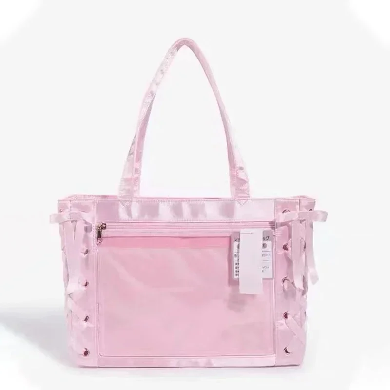 WG Ribbon Itabag Y2K Lolita Kawaii Manga japonesa bolso de mano de PU transparente de PVC doble unidad bolso de hombro con cremallera de gran capacidad nuevo