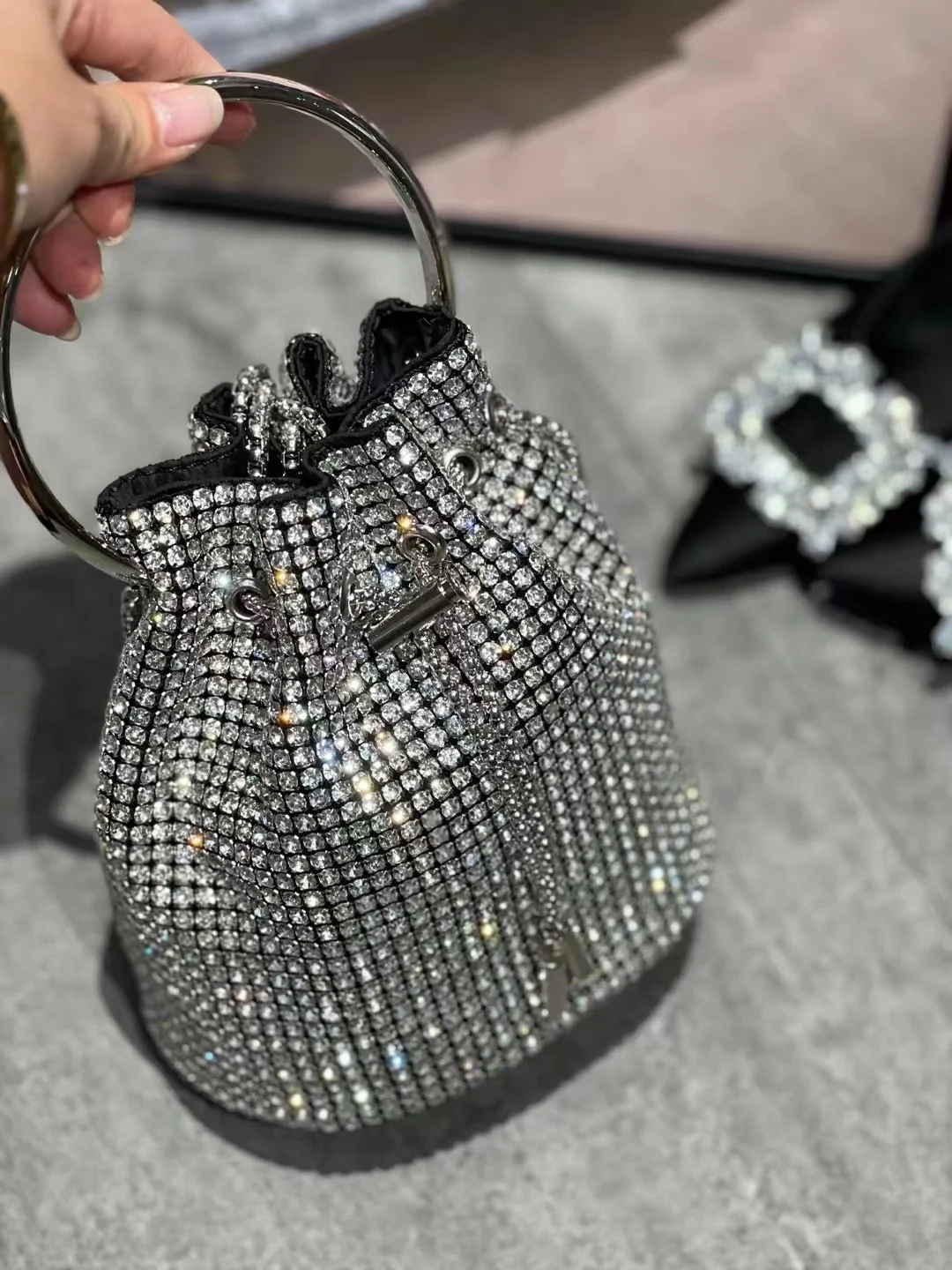 Borsa a secchiello in cristallo Bling Borsa da donna Glitter Strass lucidi Borsa da sera con diamanti Borsa a tracolla con pochette per festa di