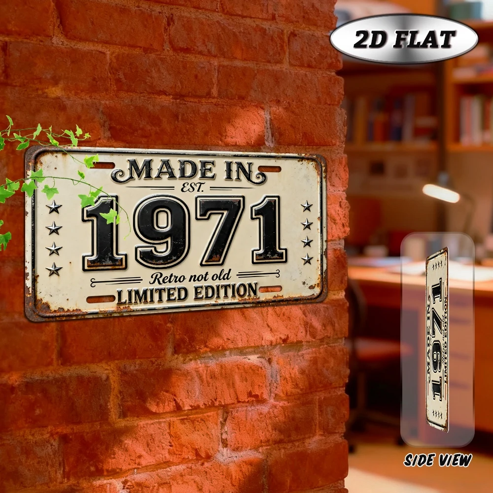 2D Flat - 1pc 2D Flat Vintage Metal Aluminum Sign Decoration | Made in 1971, 12'' × 6'' Retro Decorative Sign & Wall Art for Liv