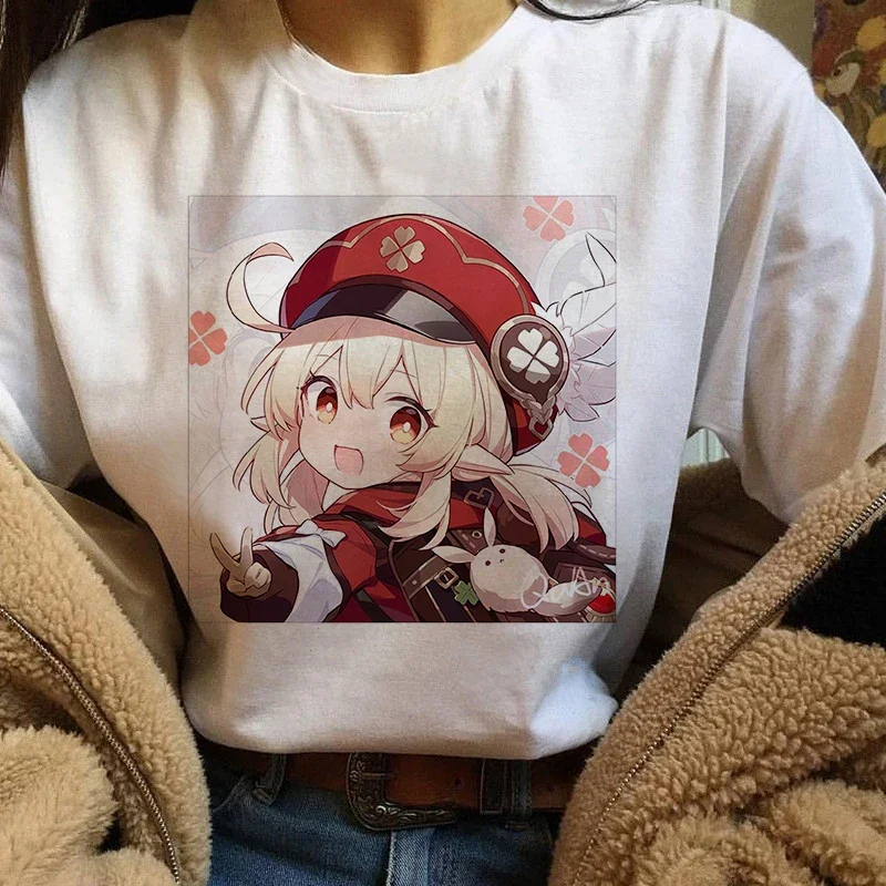 

Kawaii Women T-shirt Genshin Print Short Sleeve T-shirt Harajuku 2025 Summer Female Clothing Casual O-neck Top Woman Clothes y2k