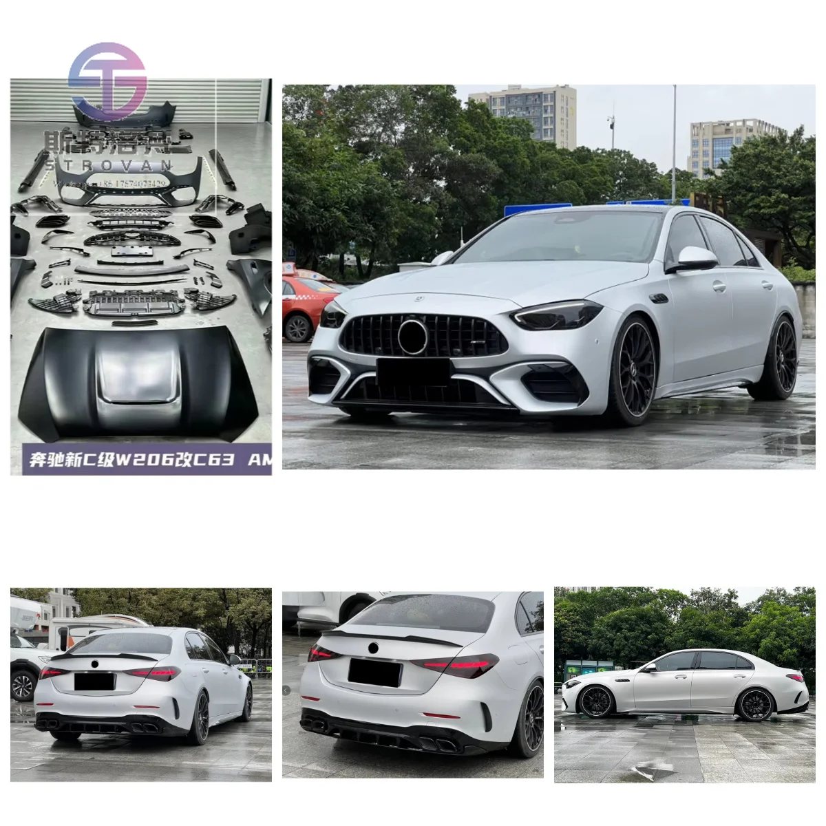 

C Class W206 to C63 Body Kit 1vs1 Car Upgrade Kits Front Bumper Grille Hood Fender Side Skirt Rear Lip Exhaust Tip Auto Parts