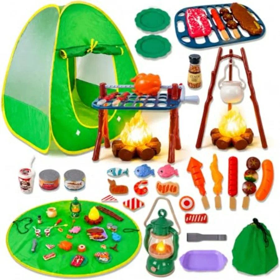 

Camping Set Toys with Pop up Play Tent Indoor Outdoor Pretend Camping Playset for Toddlers Boys Girls 3-5 Years Old