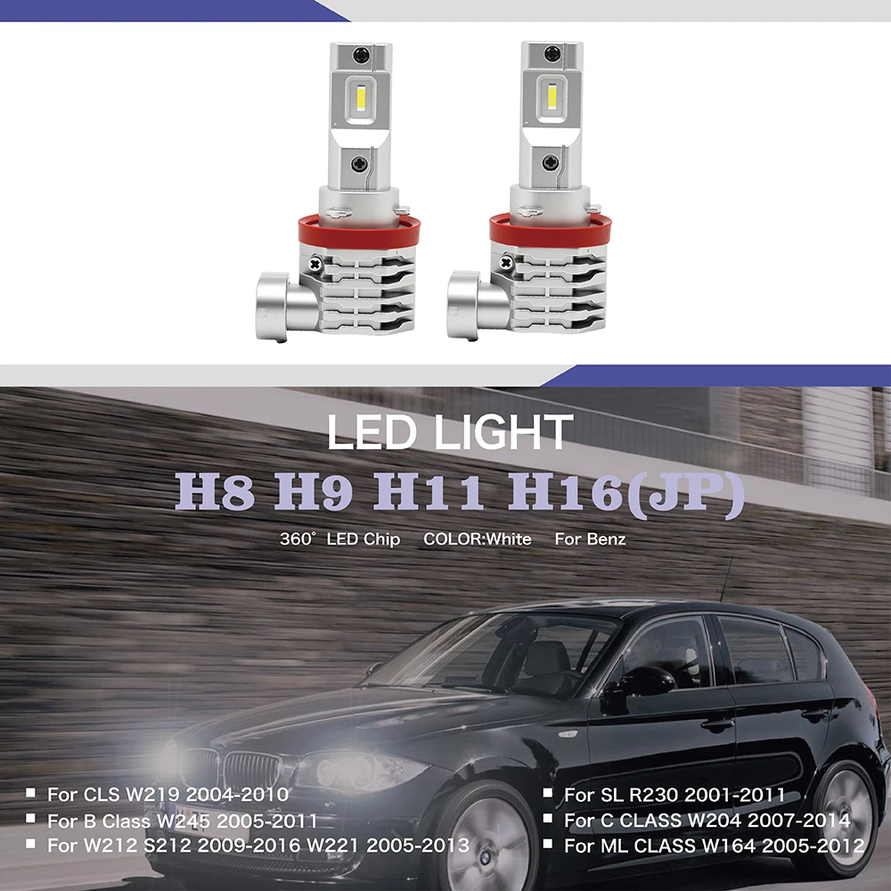 

2Pcs/Set SUNKIA Car LED Headlight CSP 1860 M4 Fog Lamp Bulb Halogen Size For Benz W221 W212 S212 R230 W204 W219 W164 W245