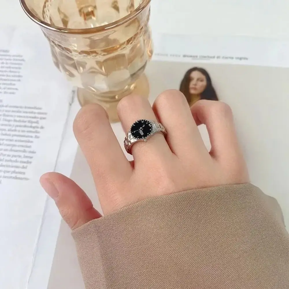 Mini Alloy Watch Shape Rings Vintage Jewelry Adjustable Opening Rings Gift Punk Watch Finger Ring Men