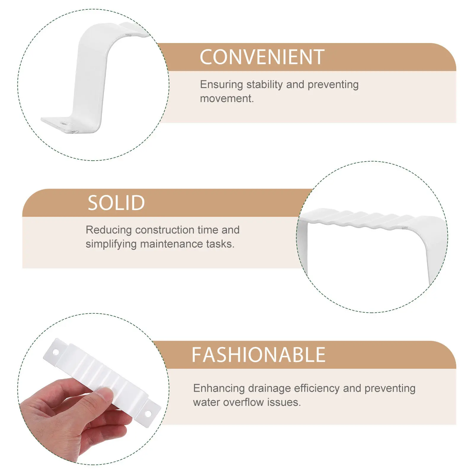 6Pcs Heavy Duty Downspout Brackets for Square Water Pipes Gutter Drain Clip Accessories Quick Install Rainwater System Support