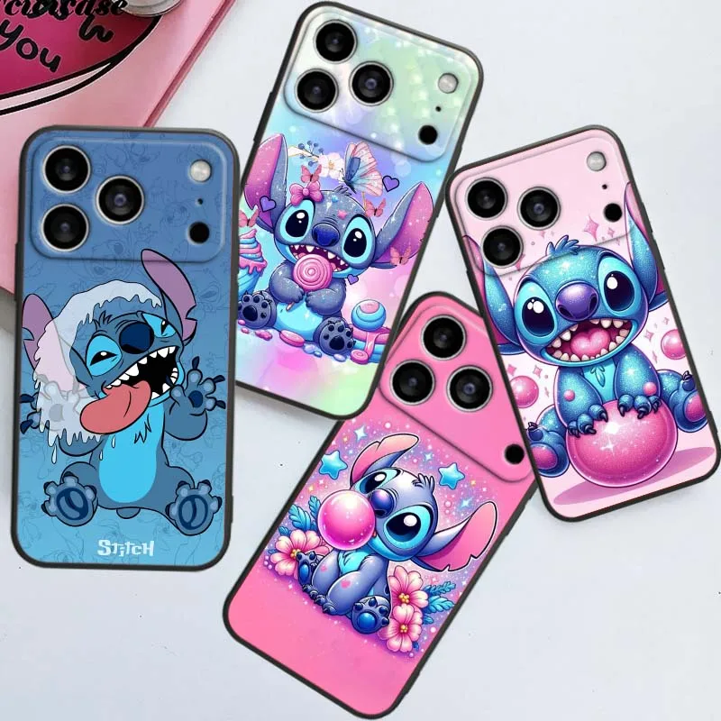 

Cartoon Stitch Anime For Apple iPhone 17 16 16E 15 14 13 12 11 Pro Max Plus Black Soft Silicone Cover