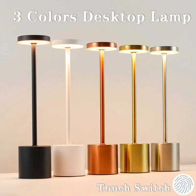 Modern Table Lamp USB Rechargeable LED Night Light Stepless Dimming Touch Desk Lamp 3 Colors Bedside Lamp Hotel Bar Decoration