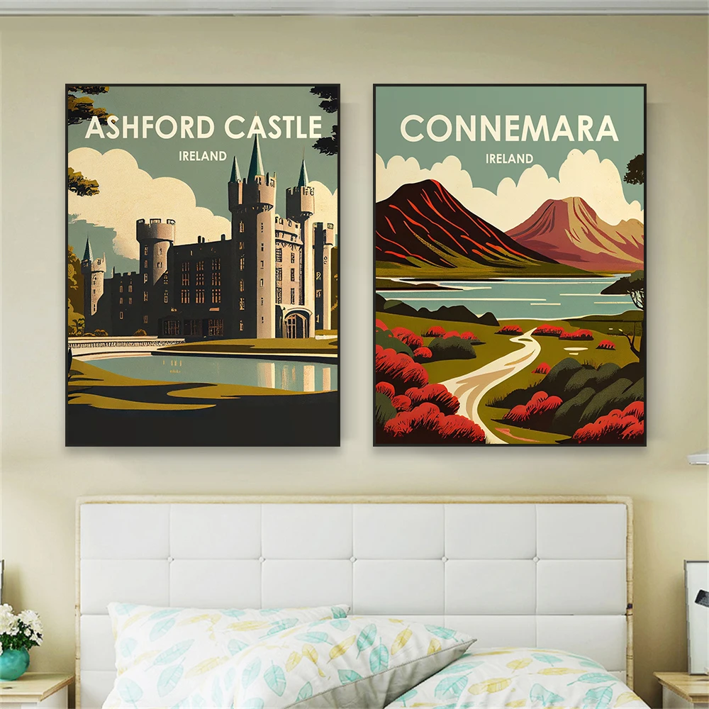 

Retro Landscape Prints Ashford Castle Ireland Art Canvas Painting Classical Connemara Ireland Poster Wall Art Bedroom Decoration