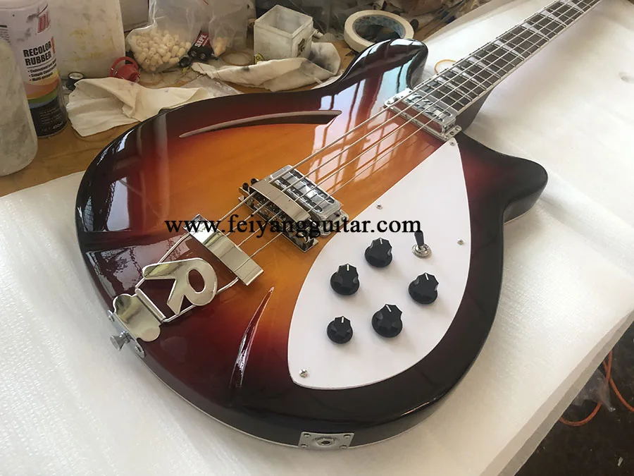 electric bass guitar,Semi hollow body, Rosewood Fingerboard，4005 4 Strings, Sunset color，high quality，free shipping