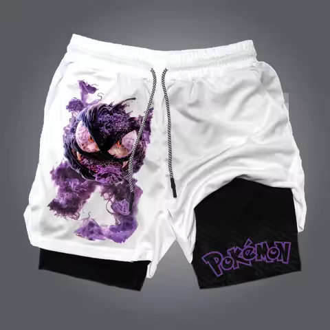 Pok&eacute;mon Men's Summer 2 in 1 Shorts Japanese Anime Gengar Graphics Man Gym Fitness Double Deck Shorts Harajuku Y2k Street Pants