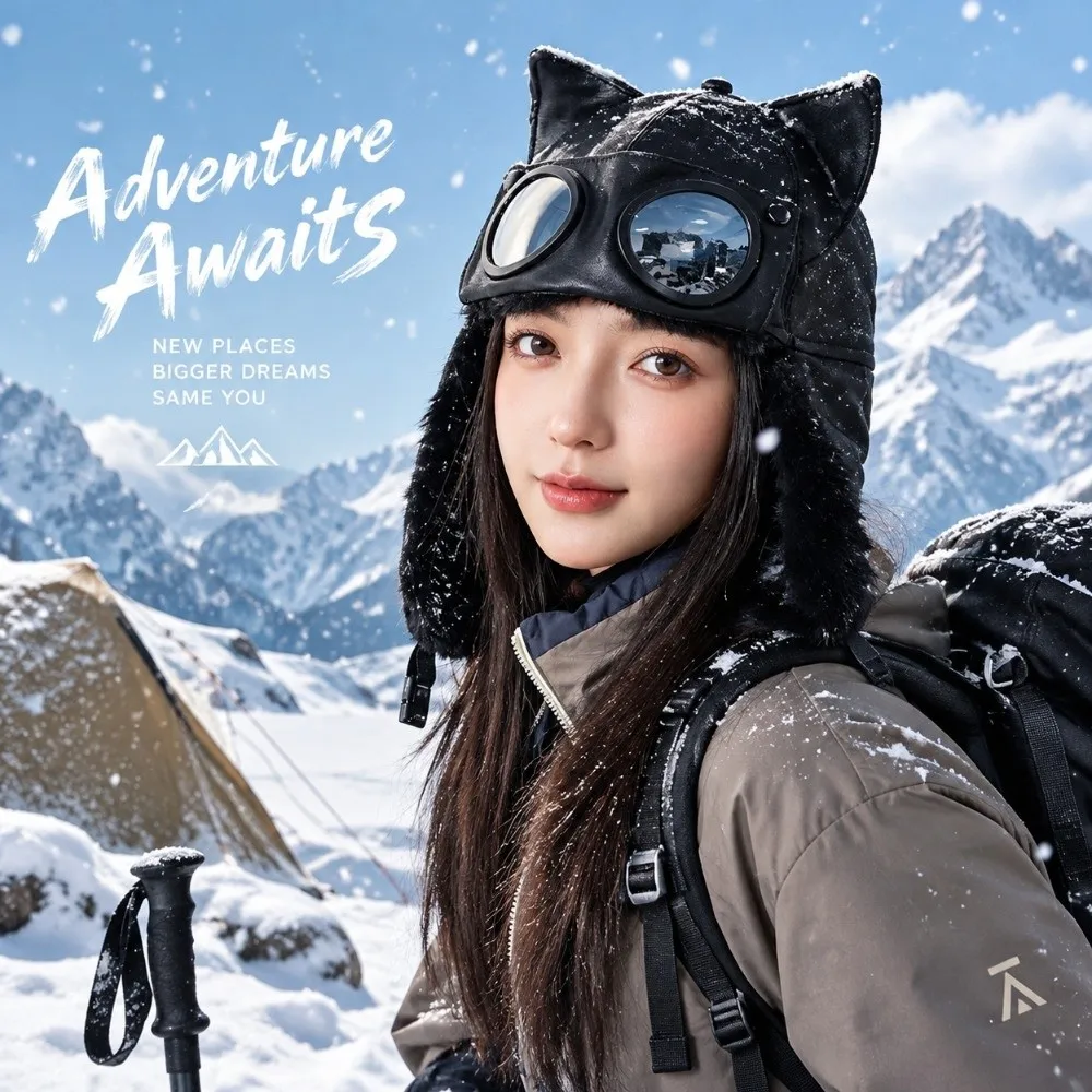 Earflap Cat Ear Trapper Hat Head Circumference 56-58cm Ear Protection Fleece Lined Winter Hat With Goggles Faux Leather Hat