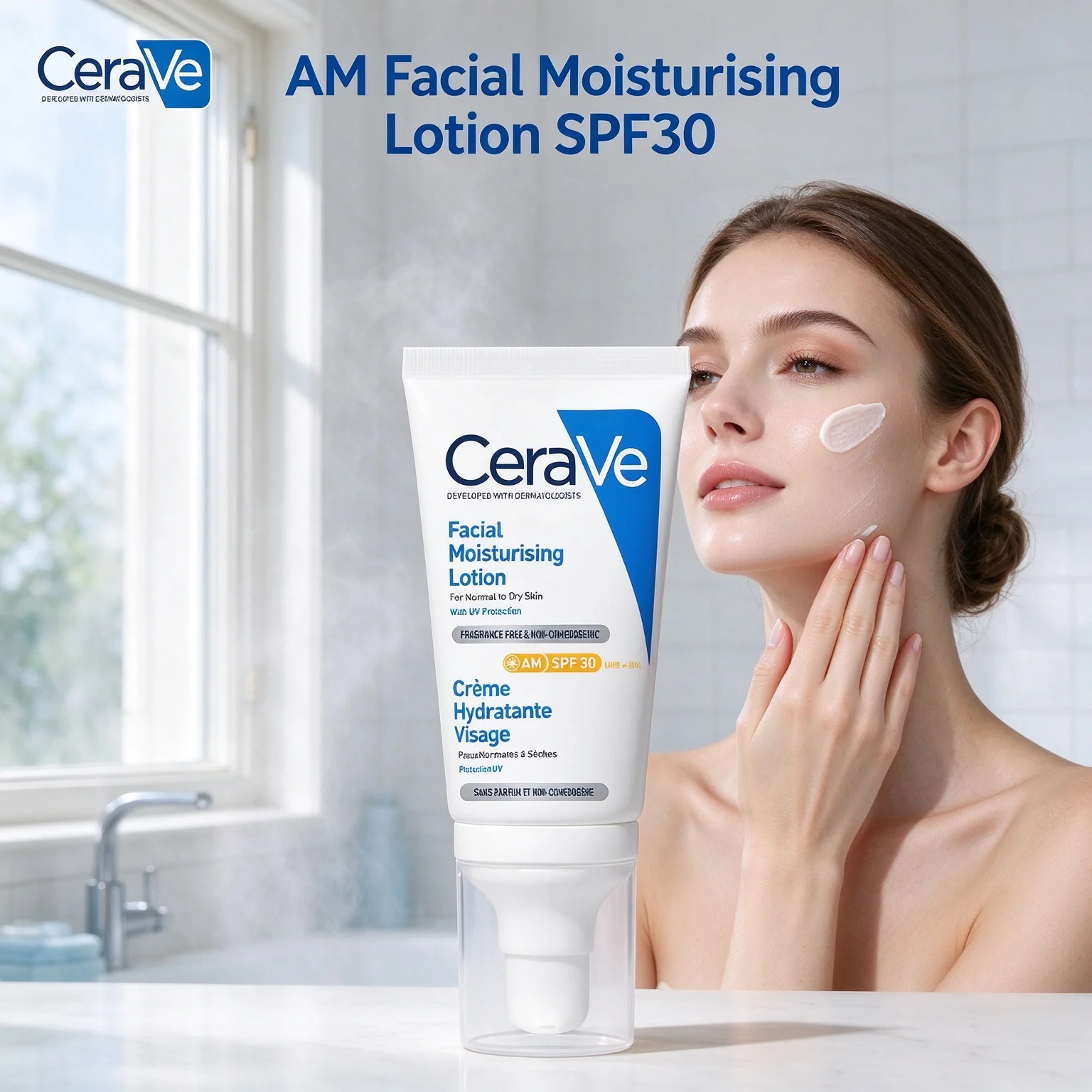 CeraVe Day Skincare Bundle Invisible Hydrating Sunscreen SPF50+ & AM Facial Moisturising Lotion SPF30 Ceramides & UV Defense
