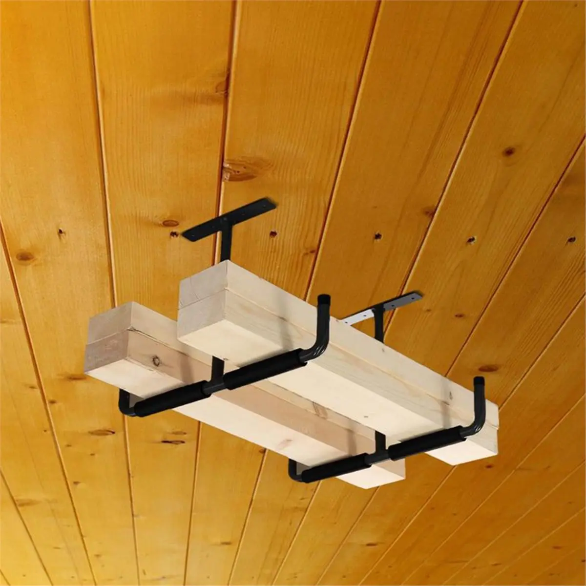 A1903P ~2 Set T-Shaped Overhead Garage Storage Rack Heavy Duty Ceiling Shelf Organizer for Garage Garden Shovel Rake Organizer
