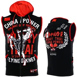 Muay Thai kurtki bluzy Rashguard Jiu Jitsu męska MMA boks T Shirt bez rękawów siłownia sport BJJ Kickboxing walki bluzy z kapturem